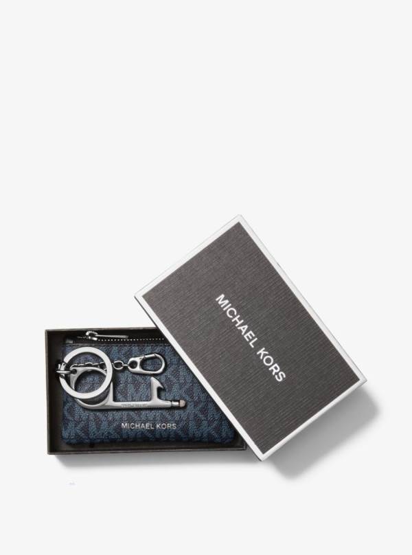 Panske Cestovné Tašky Michael Kors Logo Pouch and No Touch Keychain Set Modre - Tasky Michael Kors Vypredaj | FODRG-4591